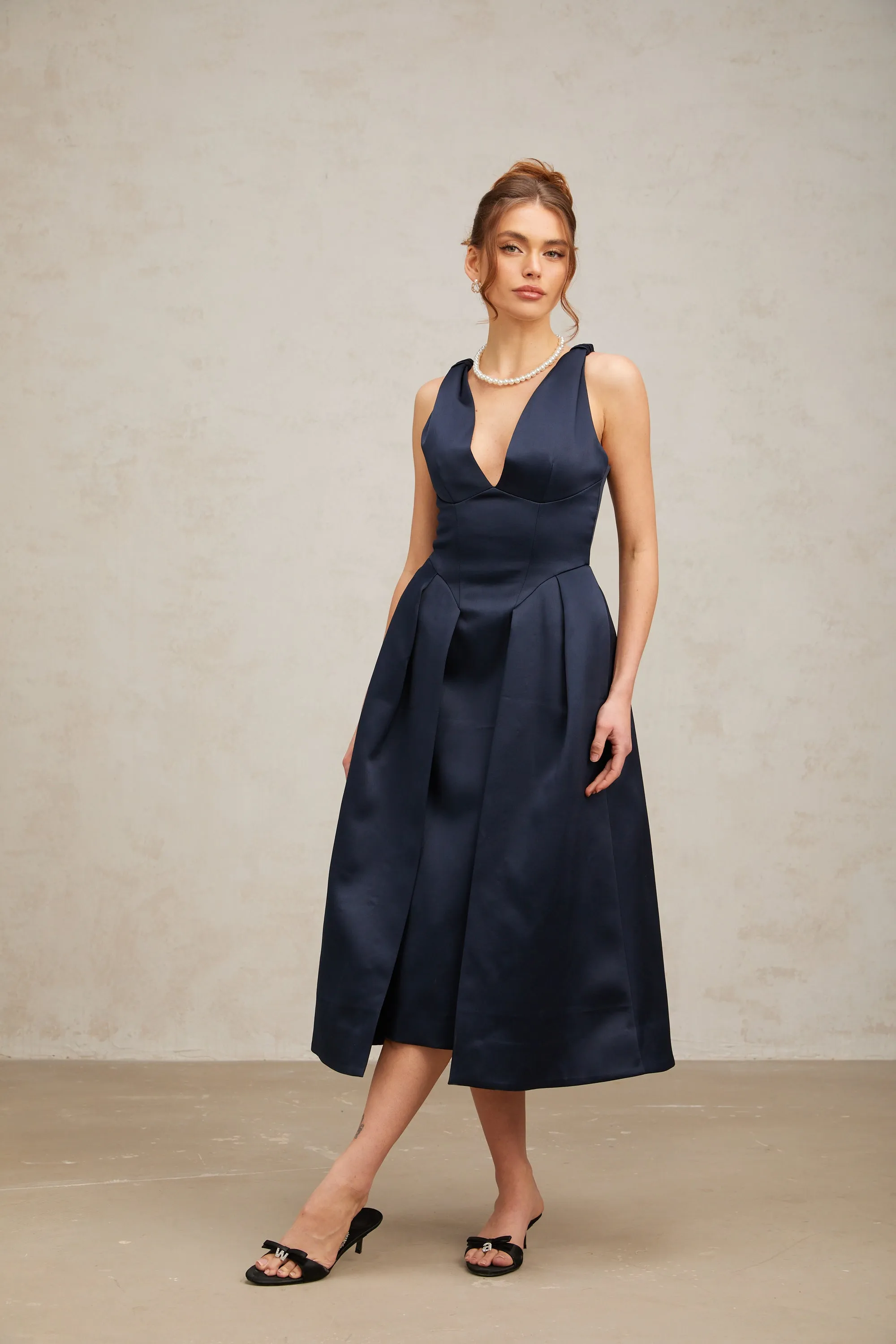 Chantale blue twist-detail satin midi dress Gloria Lanvin
