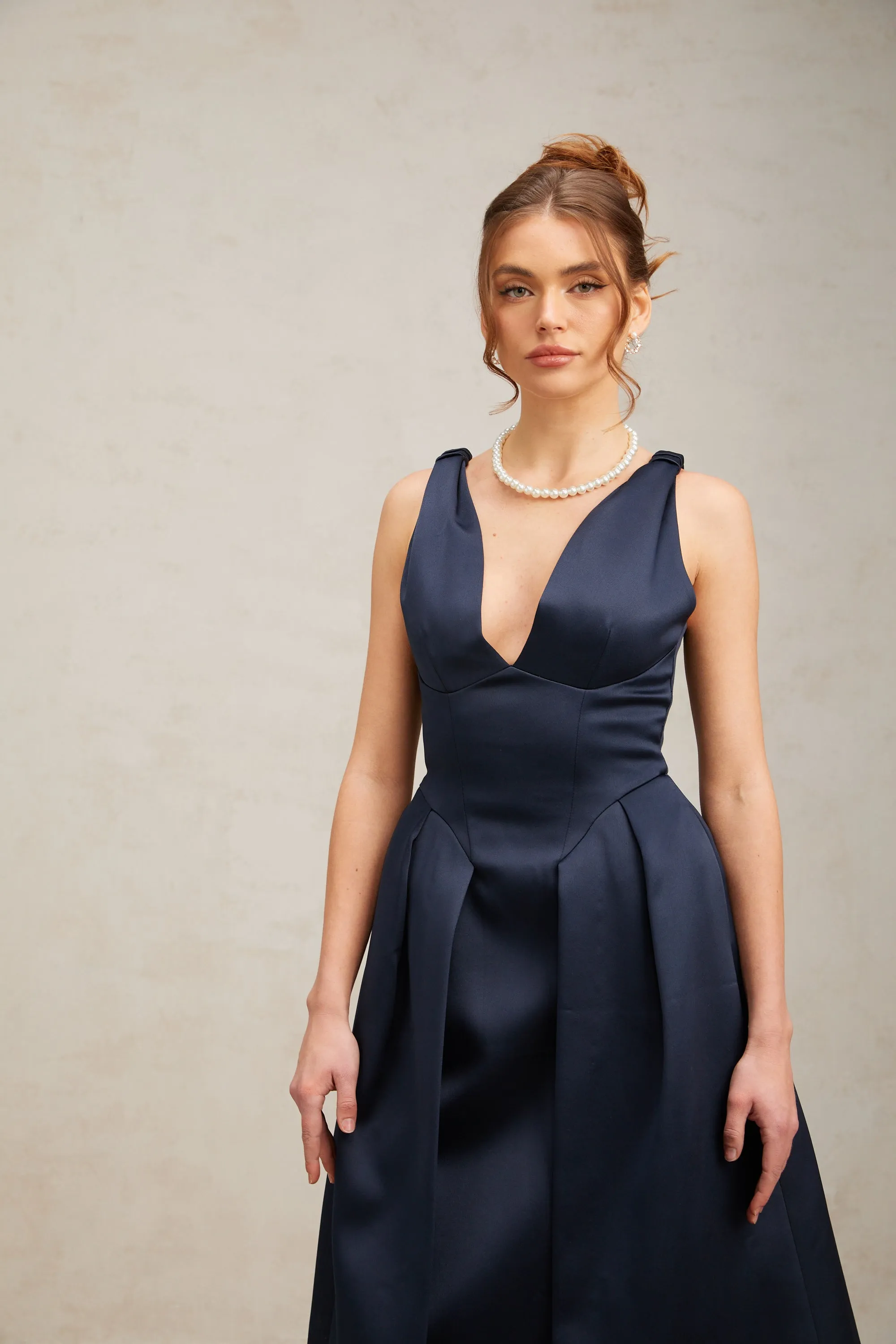 Chantale blue twist-detail satin midi dress Gloria Lanvin