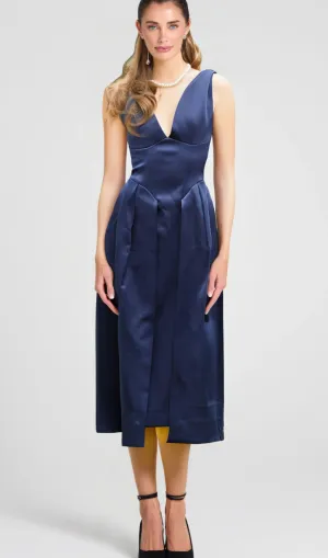 Chantale blue twist-detail satin midi dress Gloria Lanvin