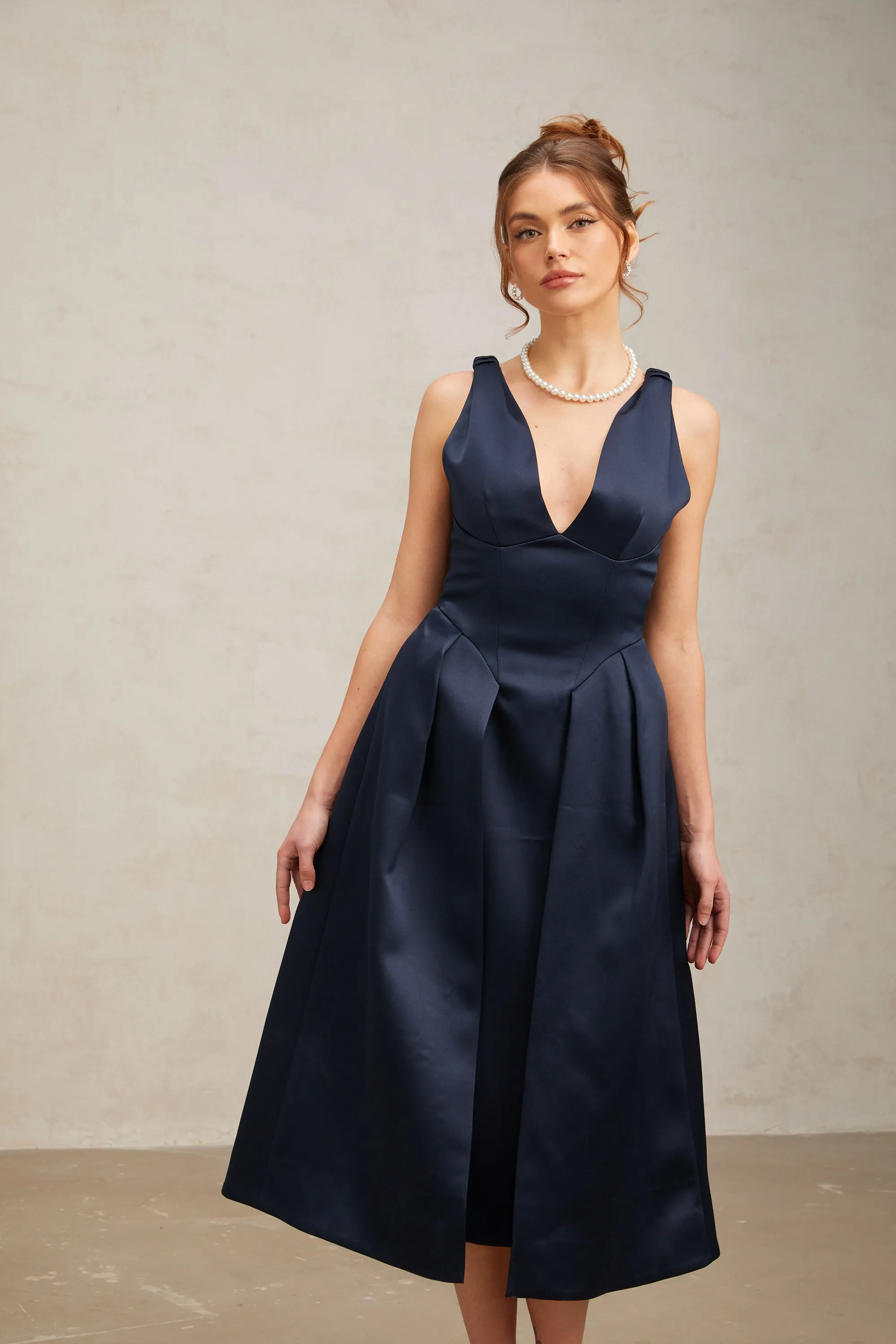Chantale blue twist-detail satin midi dress Gloria Lanvin