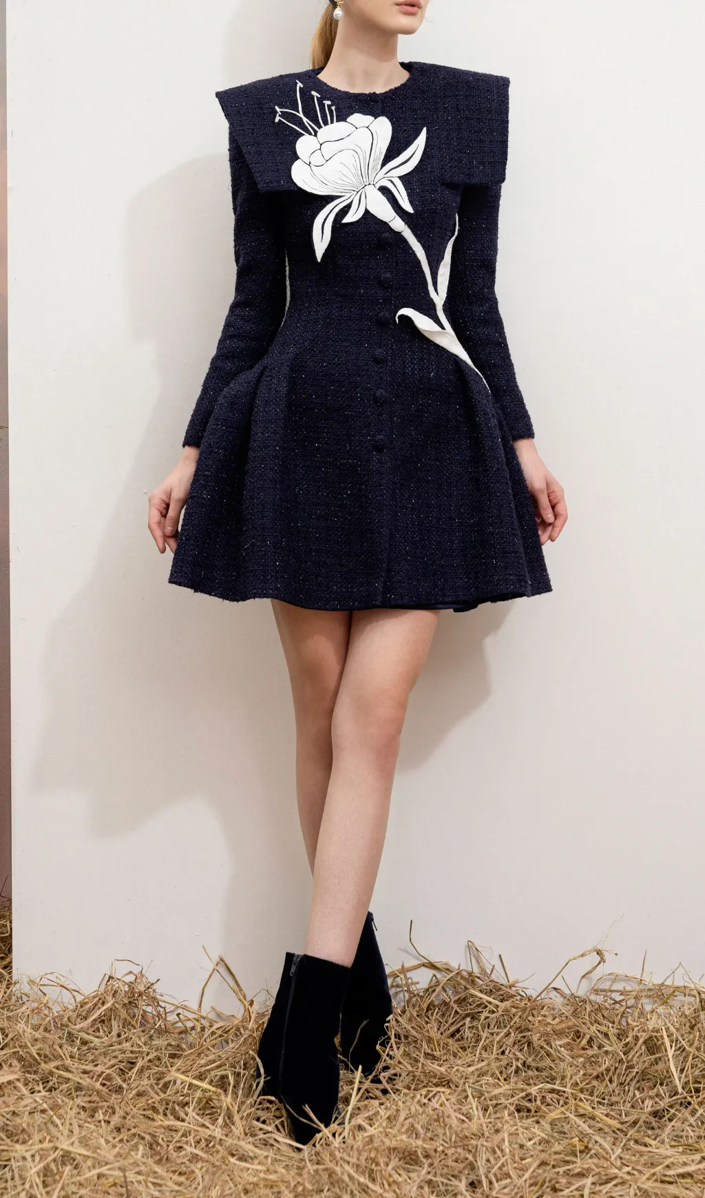 CHARCOAL BLUE FLARED MINI DRESS Gloria Lanvin