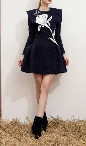 CHARCOAL BLUE FLARED MINI DRESS Gloria Lanvin