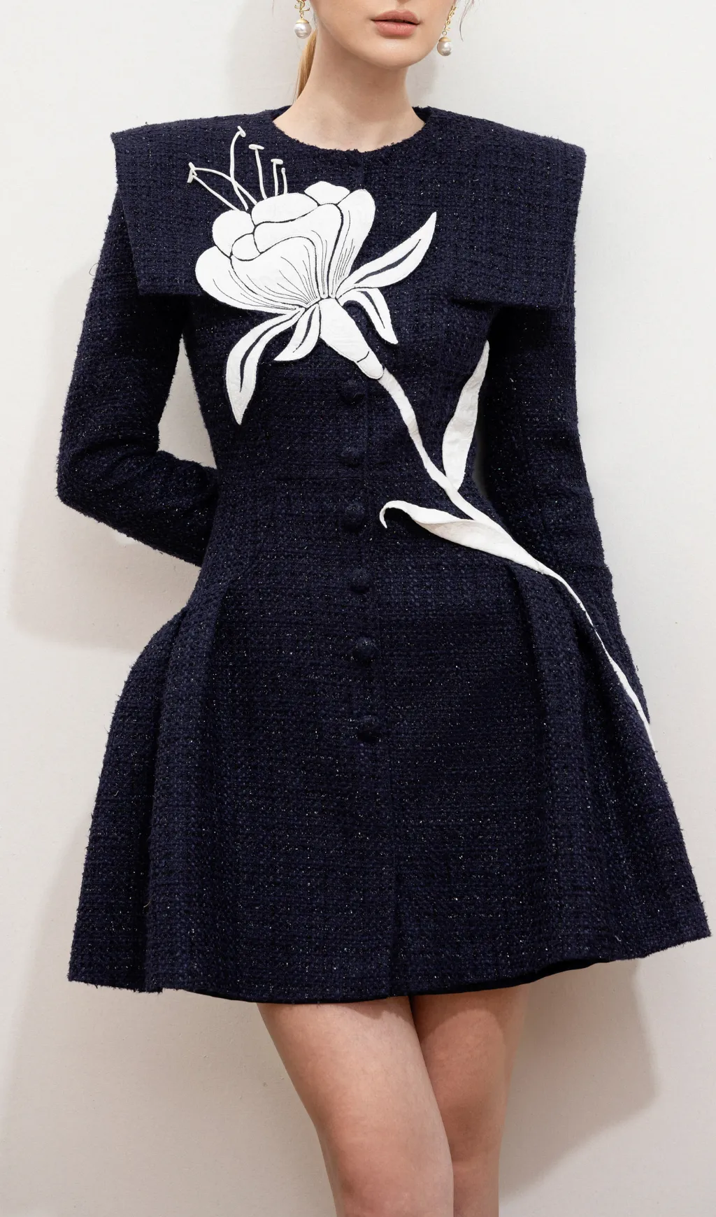 CHARCOAL BLUE FLARED MINI DRESS Gloria Lanvin