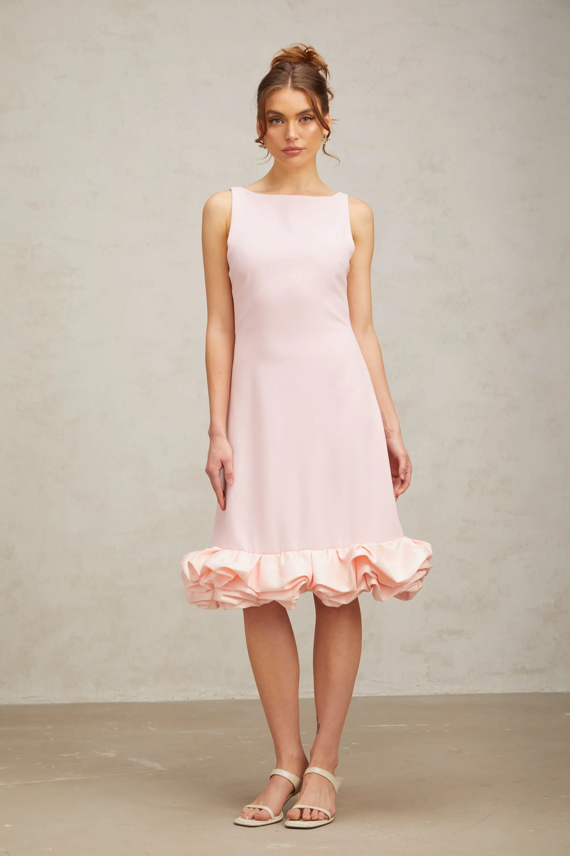 Charlne pink ruffled sleeveless midi dress Gloria Lanvin