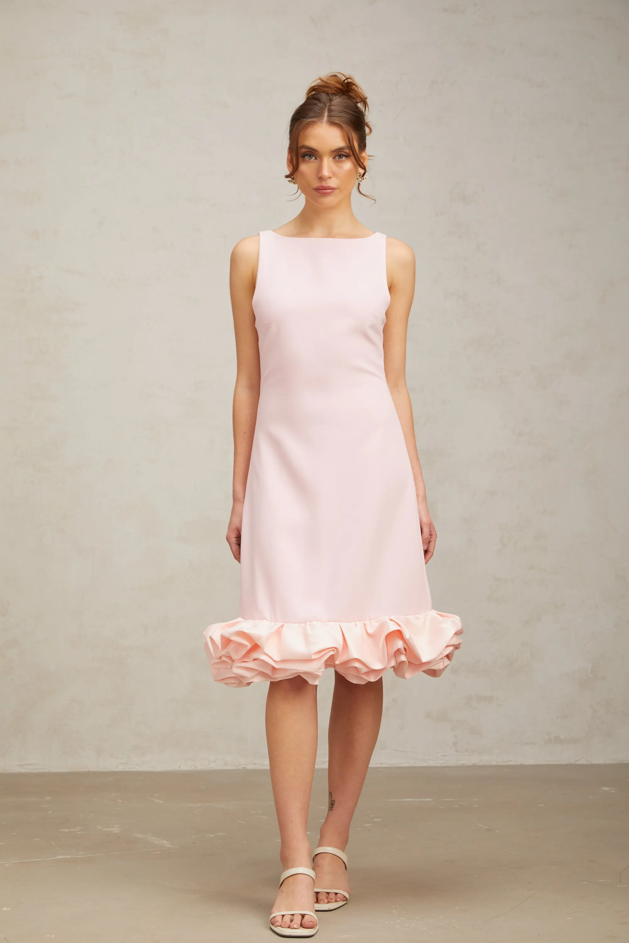 Charlne pink ruffled sleeveless midi dress Gloria Lanvin