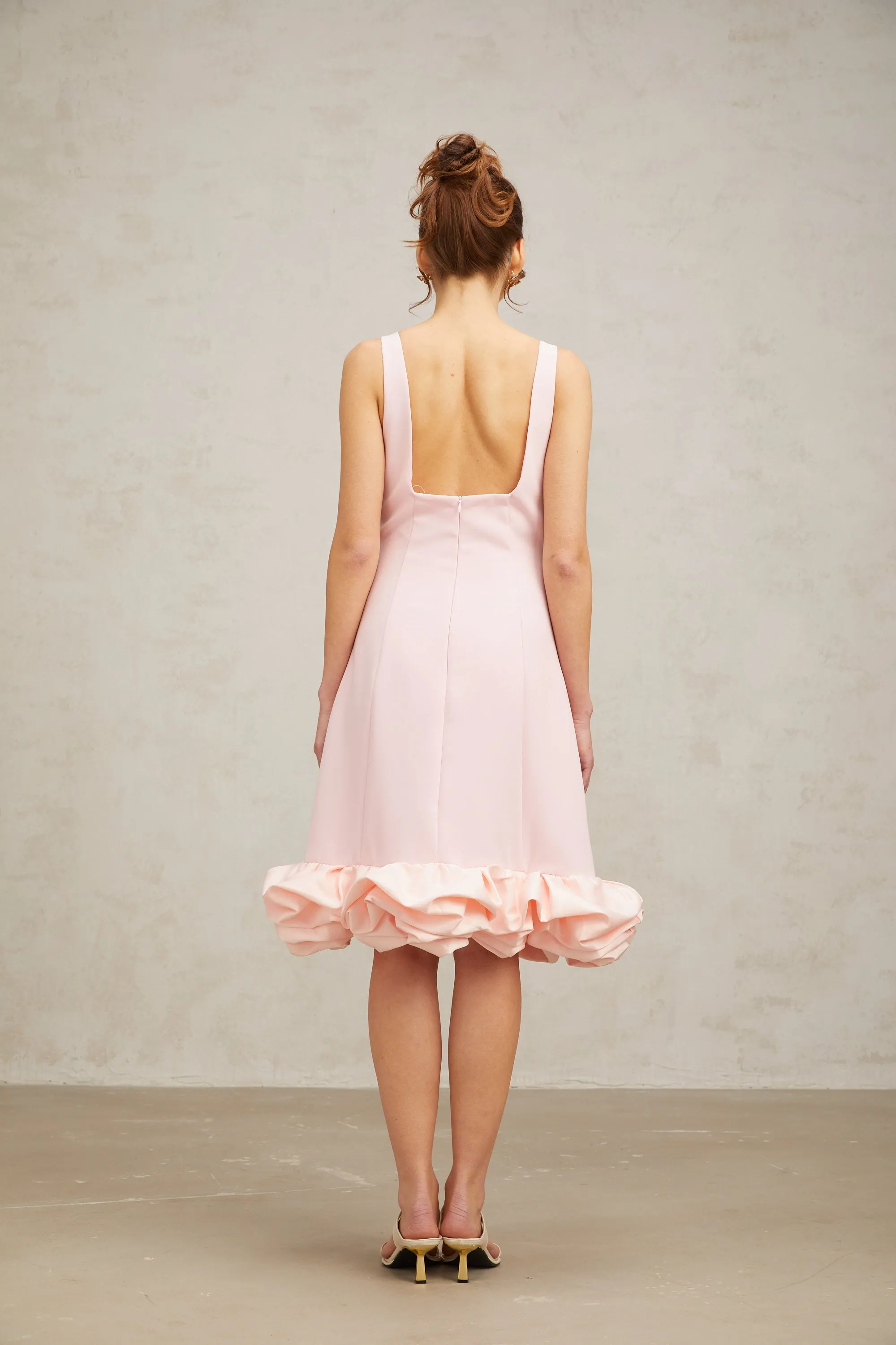 Charlne pink ruffled sleeveless midi dress Gloria Lanvin