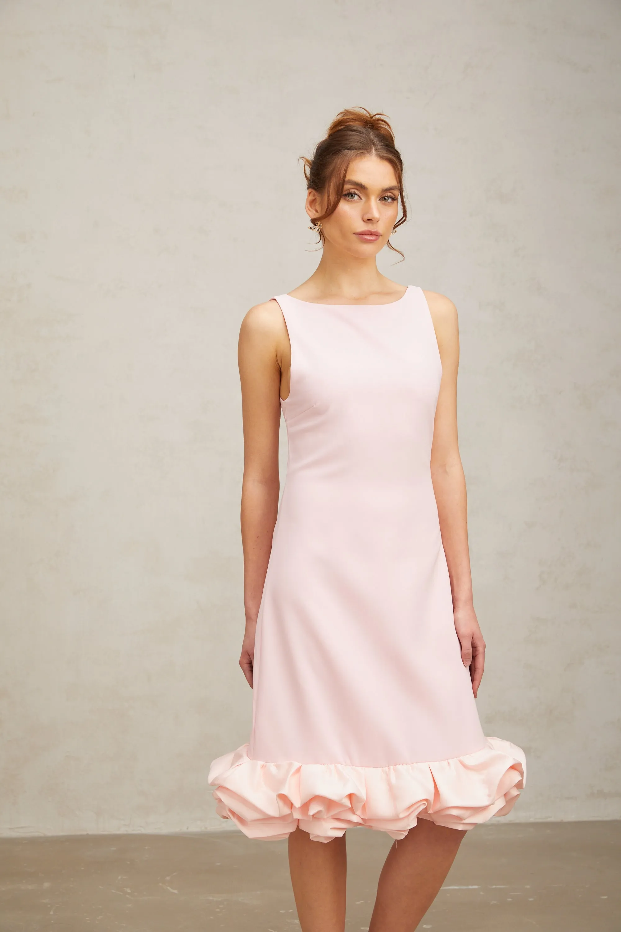 Charlne pink ruffled sleeveless midi dress Gloria Lanvin