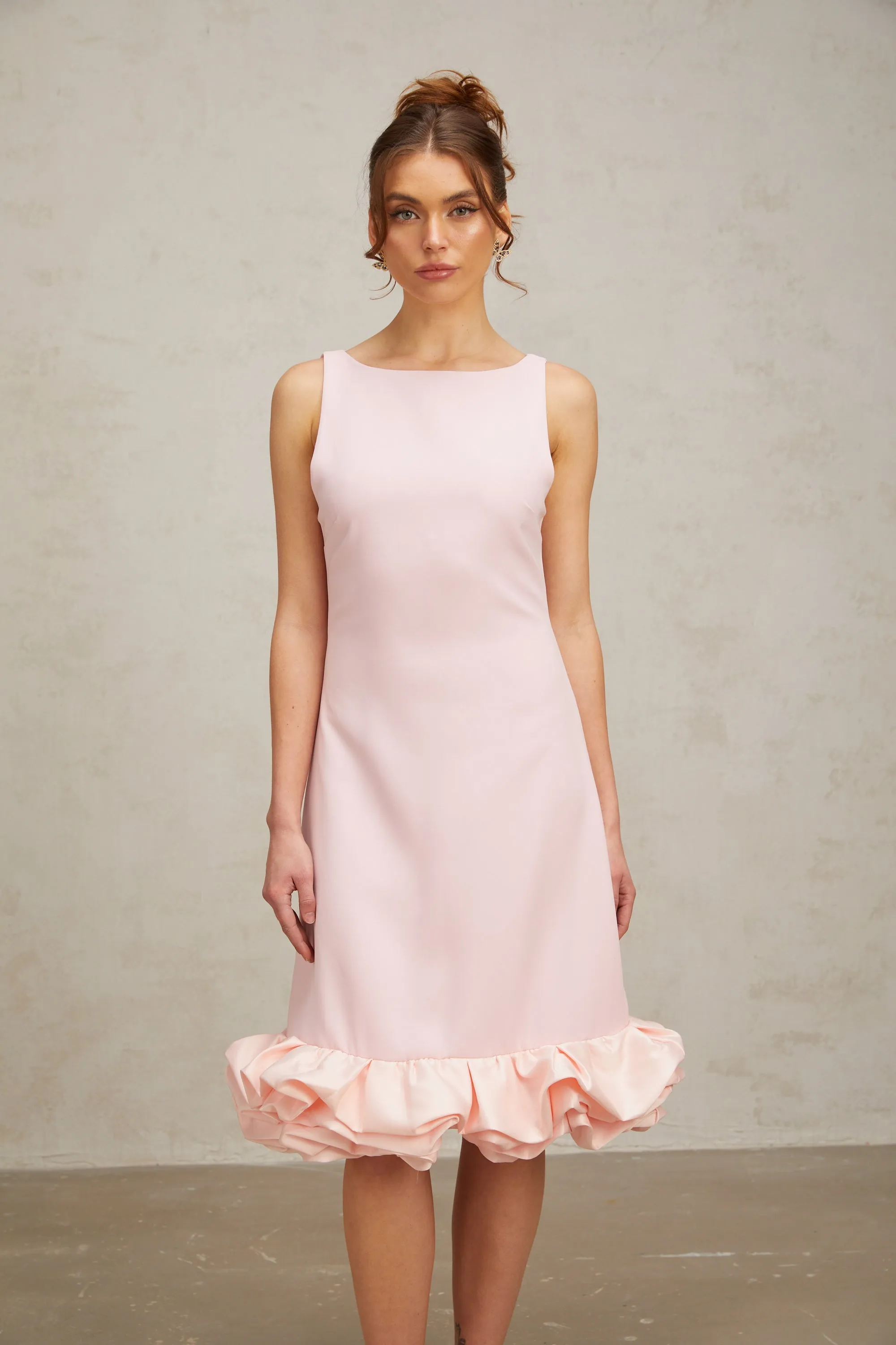 Charlne pink ruffled sleeveless midi dress Gloria Lanvin