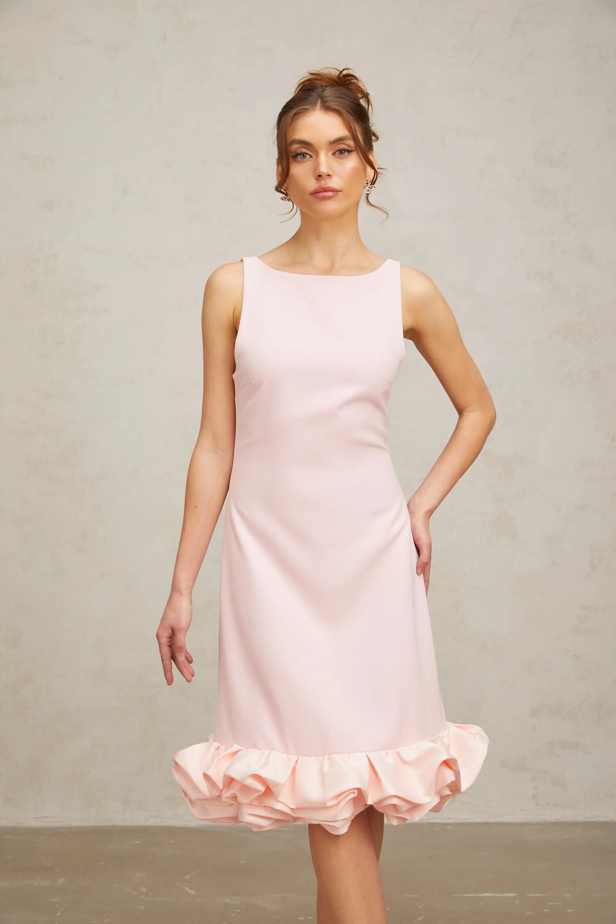 Charlne pink ruffled sleeveless midi dress Gloria Lanvin