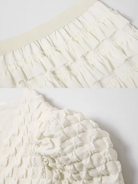 CHARLOTTE APRICOT PUFF SLEEVE RUFFLES CHIFFON MIDI DRESS Gloria Lanvin