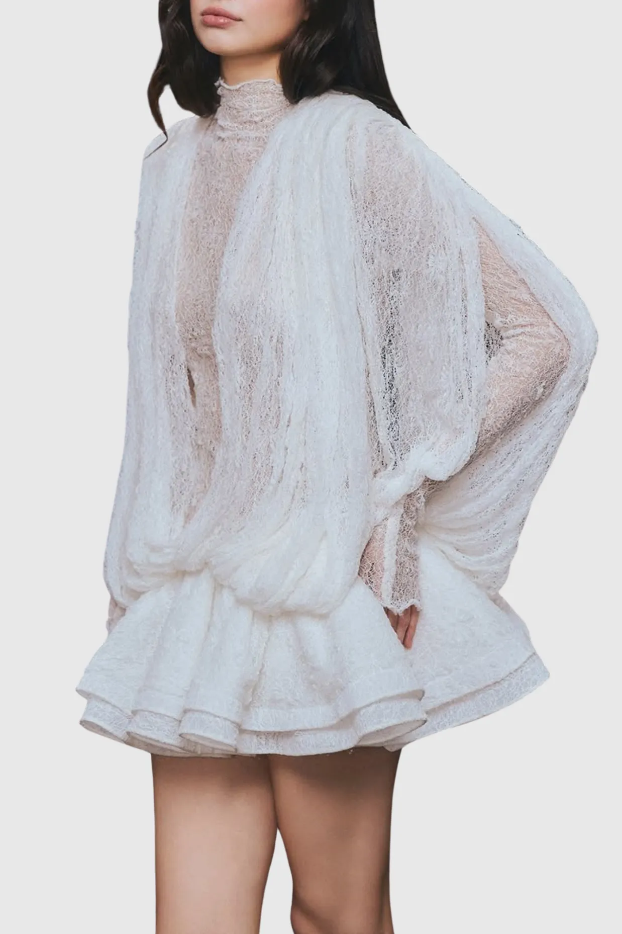 Chaylee Semi-sheer Lace Ruffle Mini Dress Gloria Lanvin