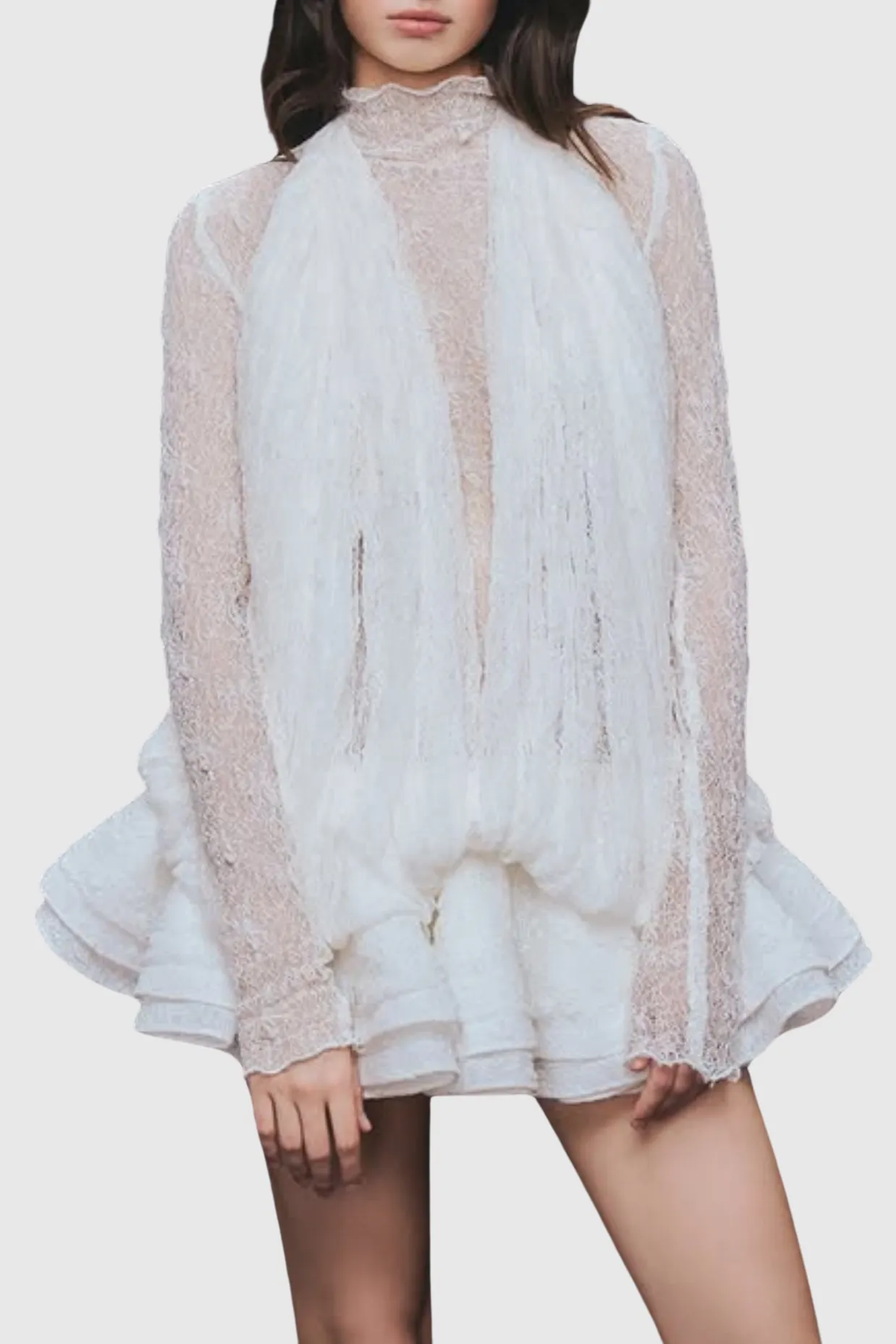 Chaylee Semi-sheer Lace Ruffle Mini Dress Gloria Lanvin