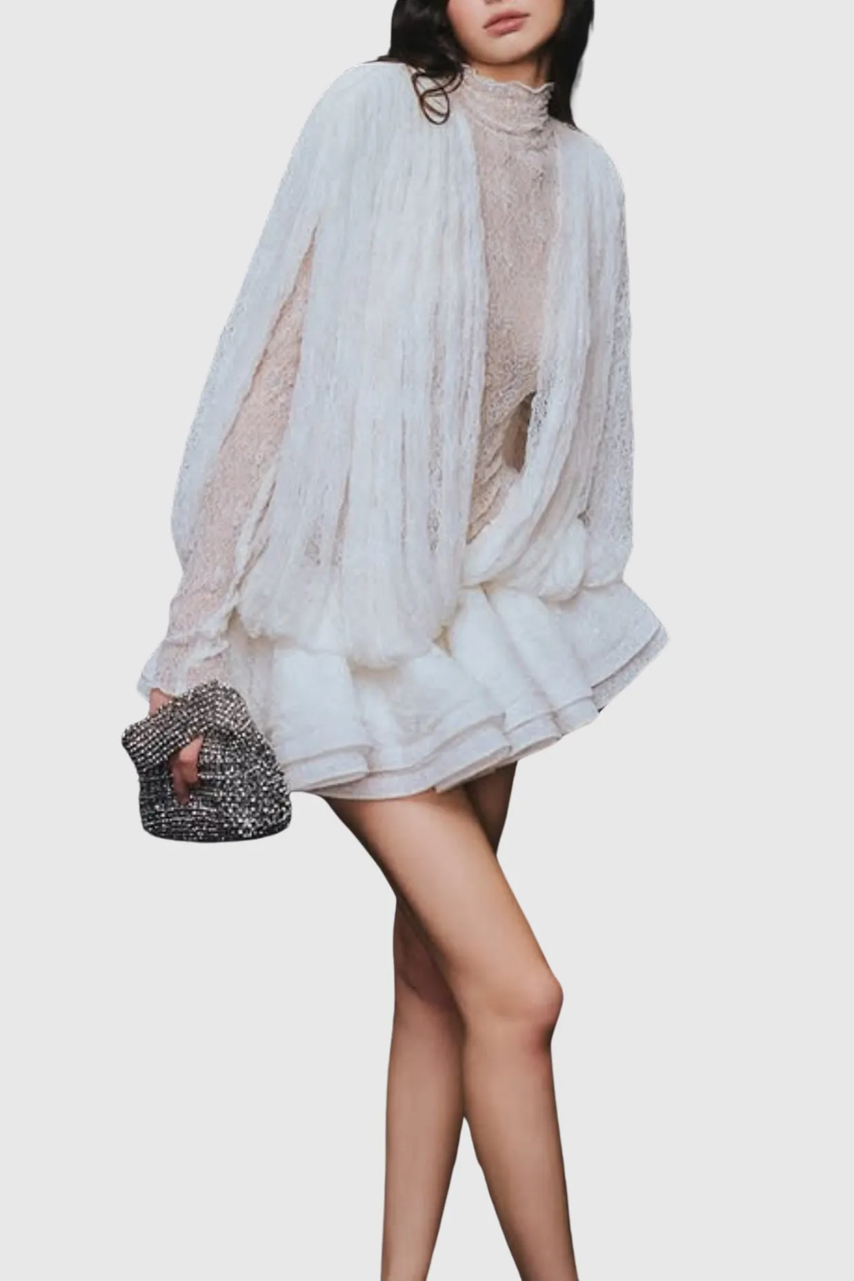 Chaylee Semi-sheer Lace Ruffle Mini Dress Gloria Lanvin