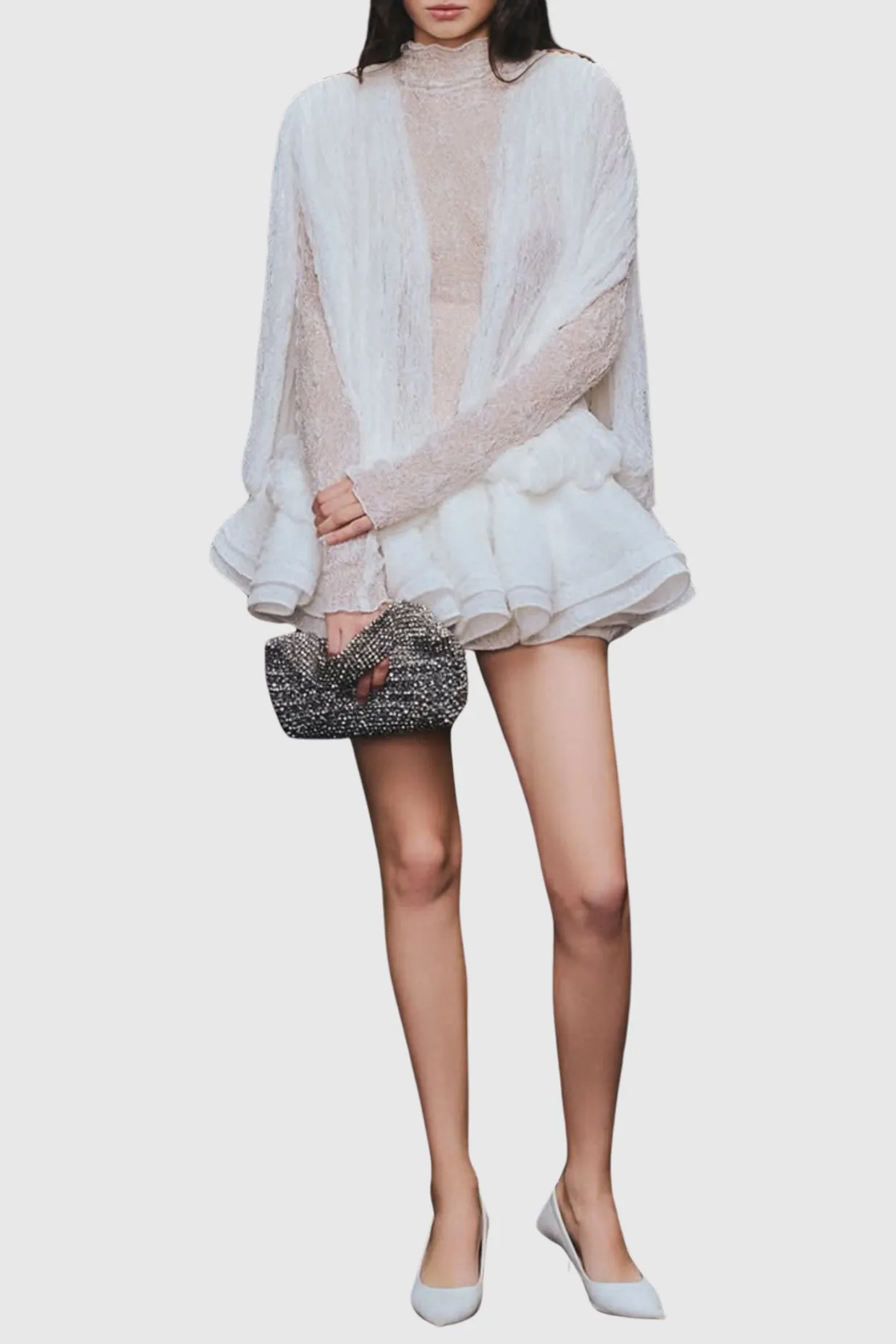 Chaylee Semi-sheer Lace Ruffle Mini Dress Gloria Lanvin