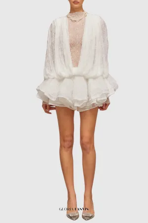 Chaylee Semi-sheer Lace Ruffle Mini Dress Gloria Lanvin