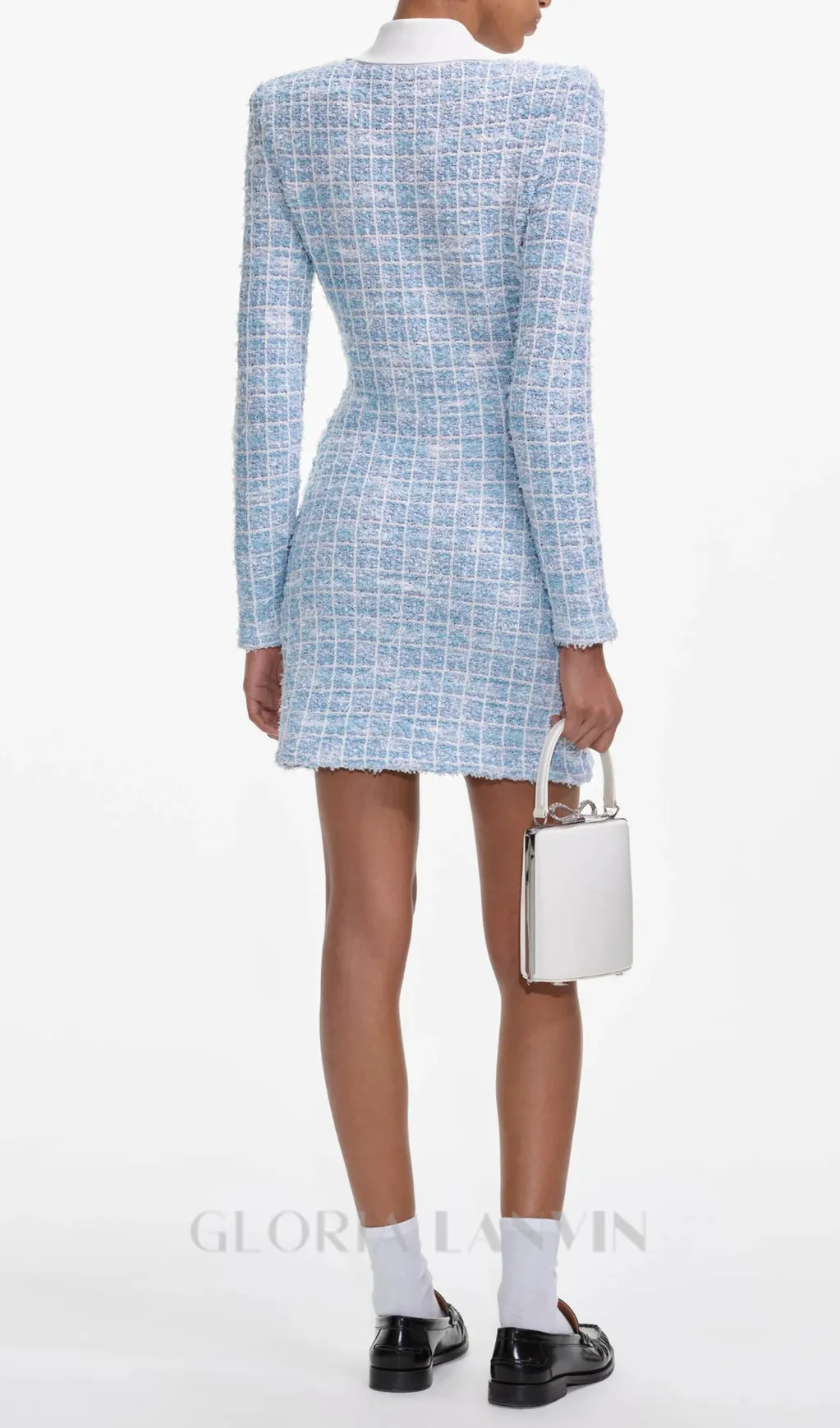 check collared knit mini dress in blue Gloria Lanvin