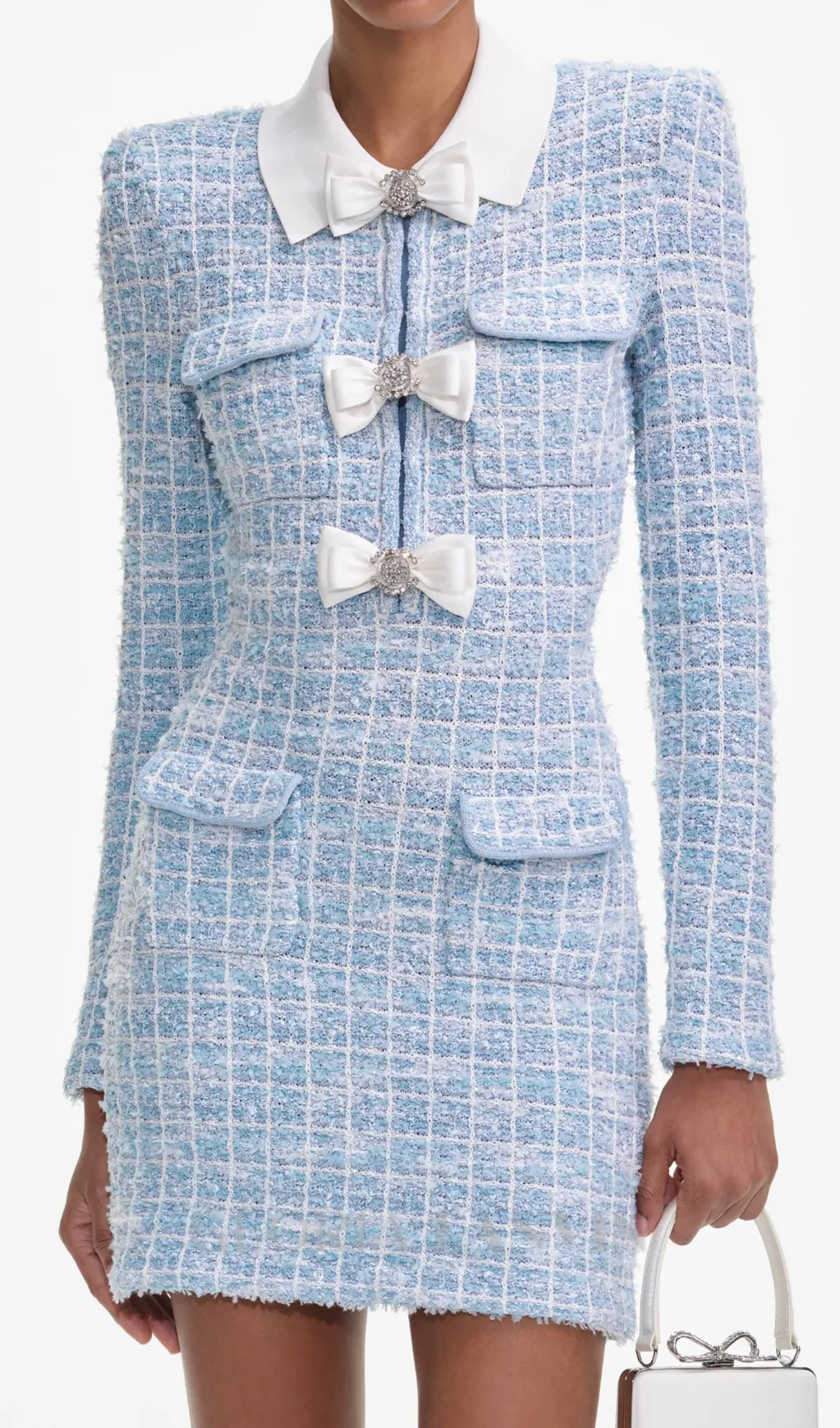 check collared knit mini dress in blue Gloria Lanvin