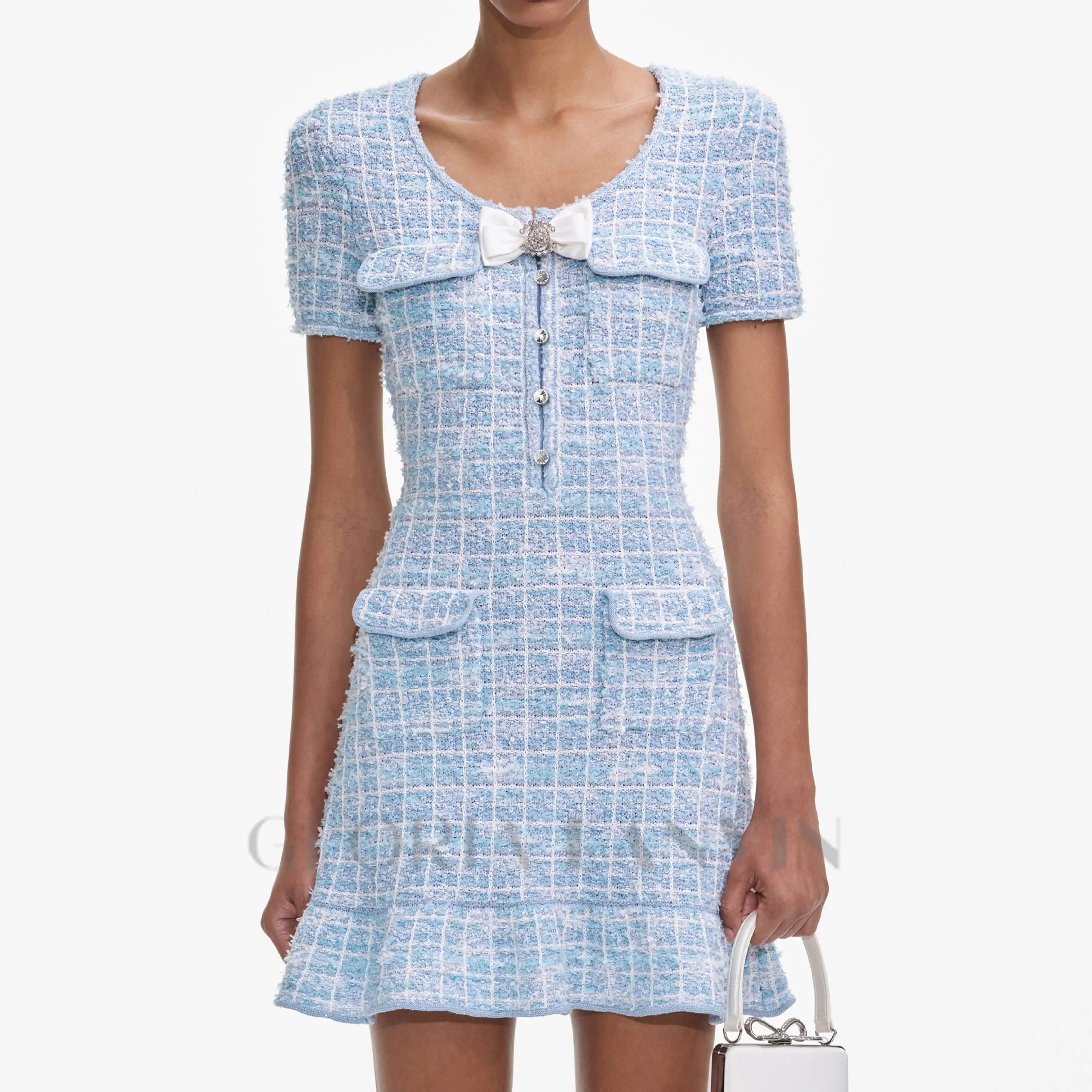 check knit mini dress in blue Gloria Lanvin
