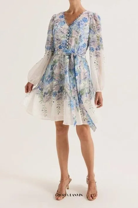 Chelsea Floral print Mini Dress in Ivory Gloria Lanvin