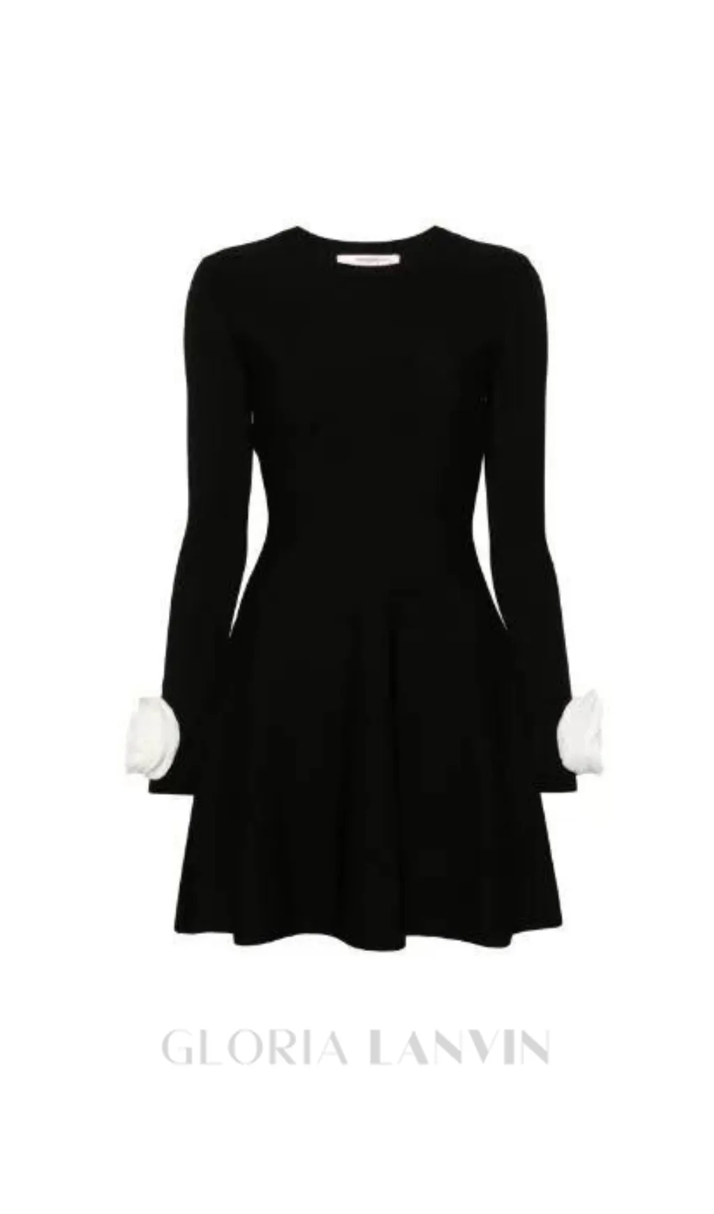 CHERYL 3D FLOWER ROUND NECK LONG SLEEVE BLACK MINI DRESS Gloria Lanvin