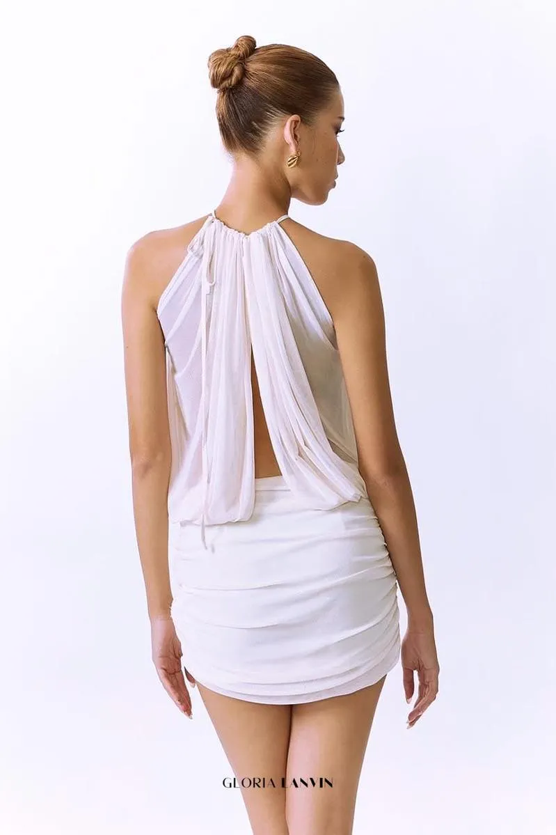 cheryl ruched halter bodycon mini dress in white Gloria Lanvin