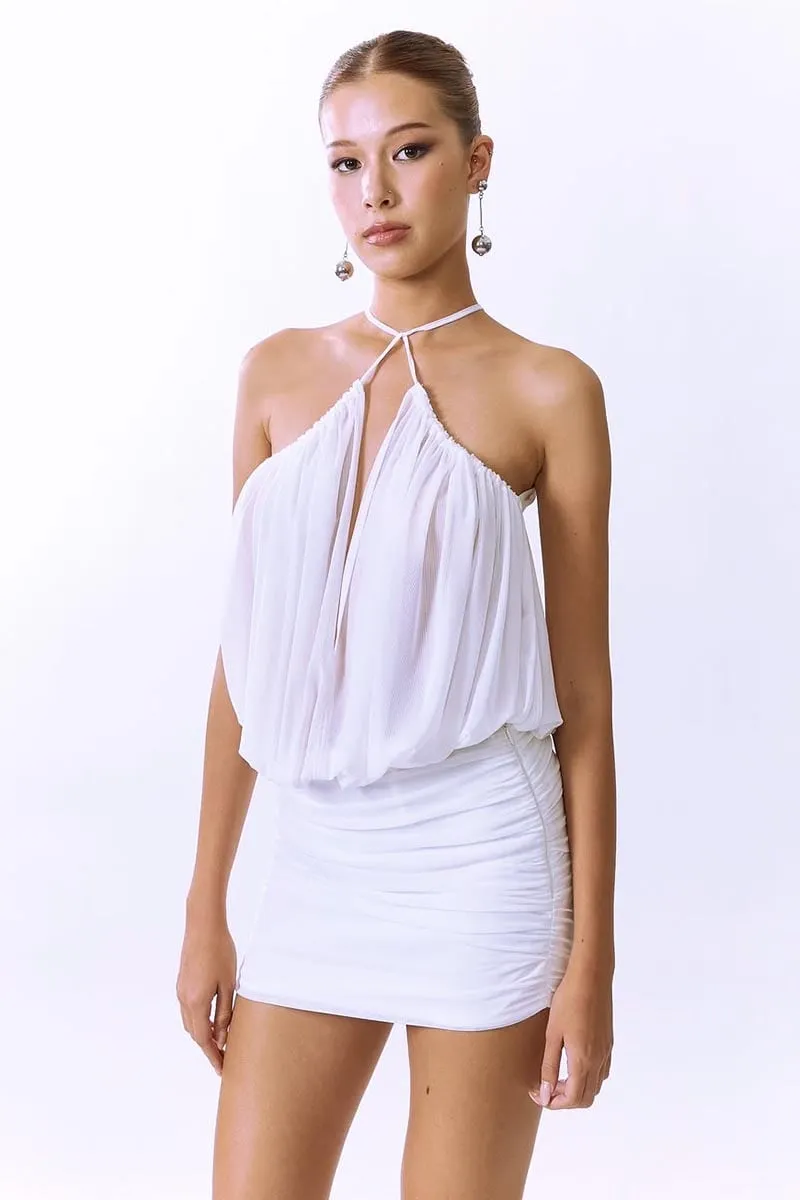 cheryl ruched halter bodycon mini dress in white Gloria Lanvin