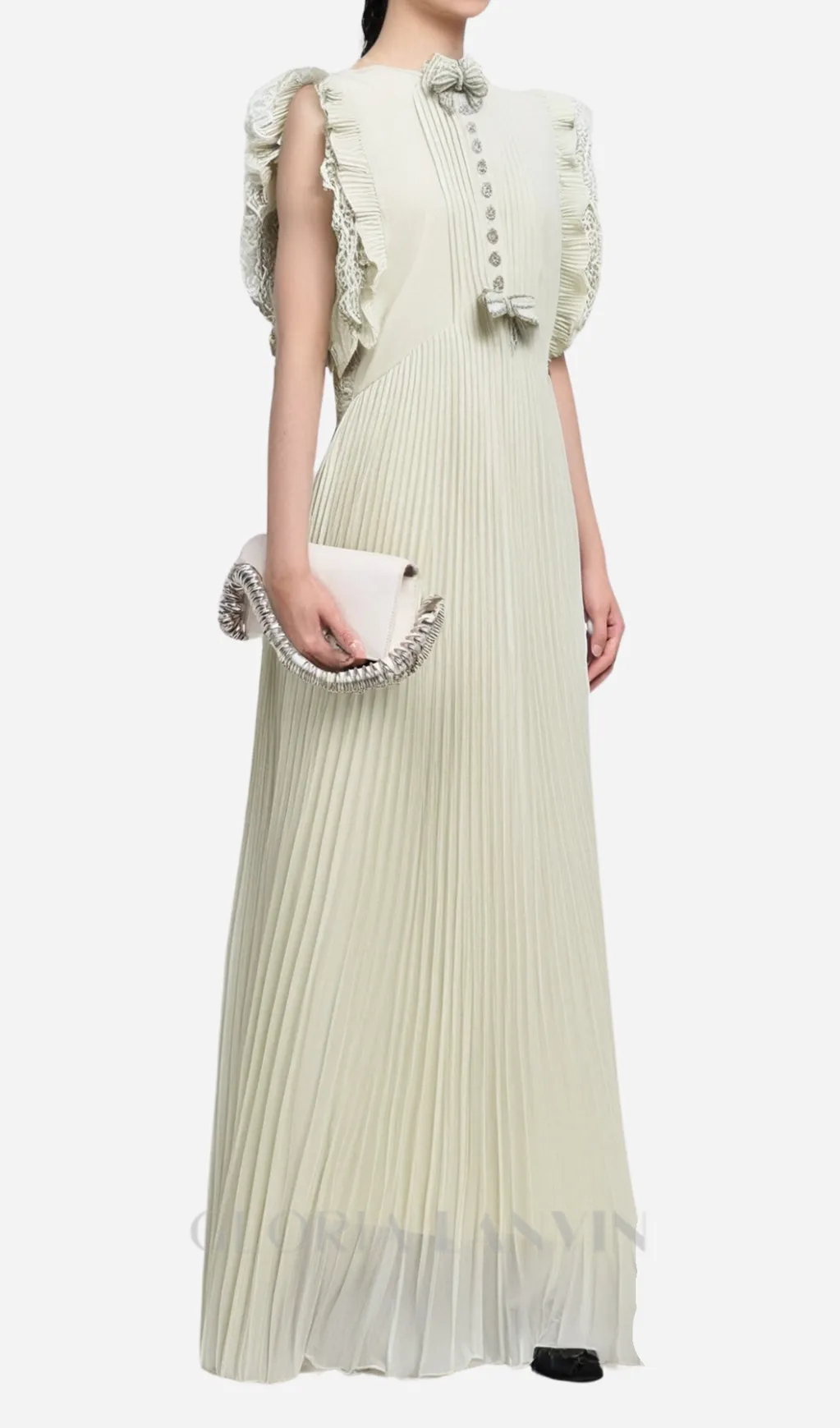 Chiffon Ruffled Maxi Dress in apricot Gloria Lanvin