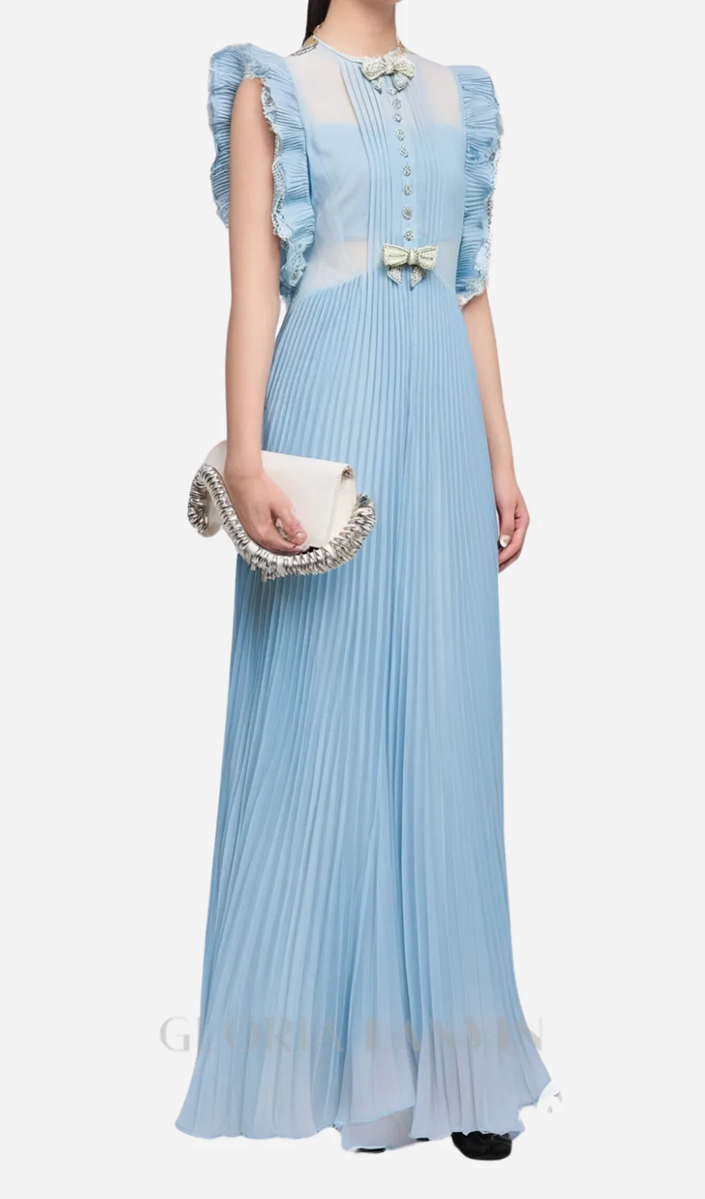 Chiffon Ruffled Maxi Dress in blue Gloria Lanvin
