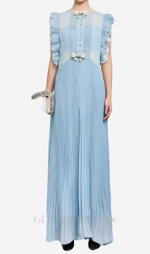 Chiffon Ruffled Maxi Dress in blue Gloria Lanvin