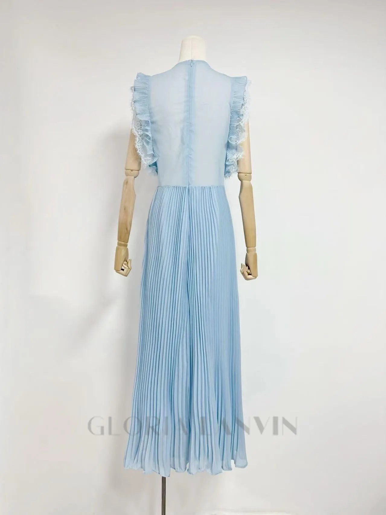 Chiffon Ruffled Maxi Dress in blue Gloria Lanvin
