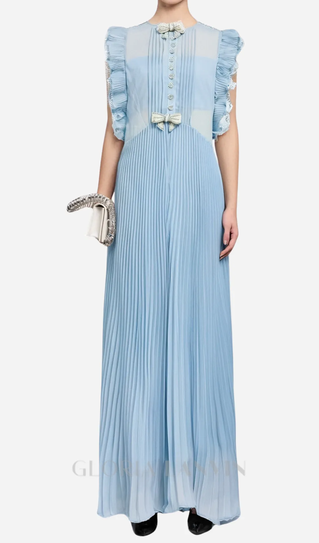 Chiffon Ruffled Maxi Dress in blue Gloria Lanvin