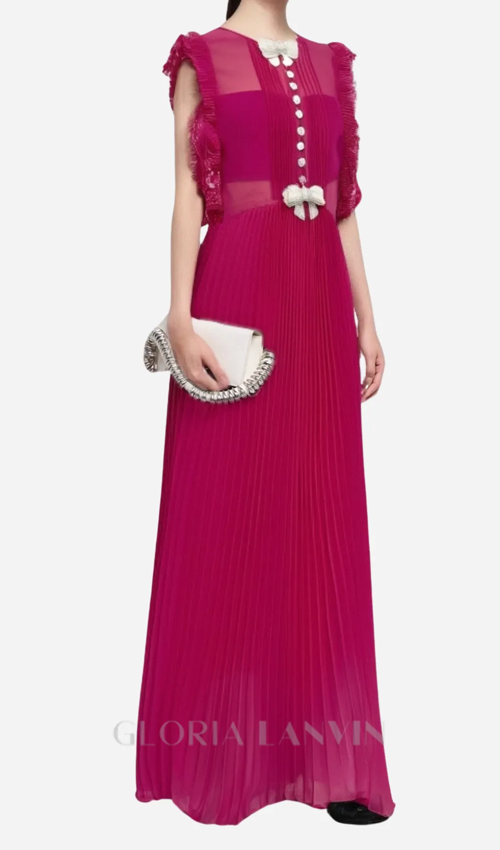 Chiffon Ruffled Maxi Dress in red Gloria Lanvin