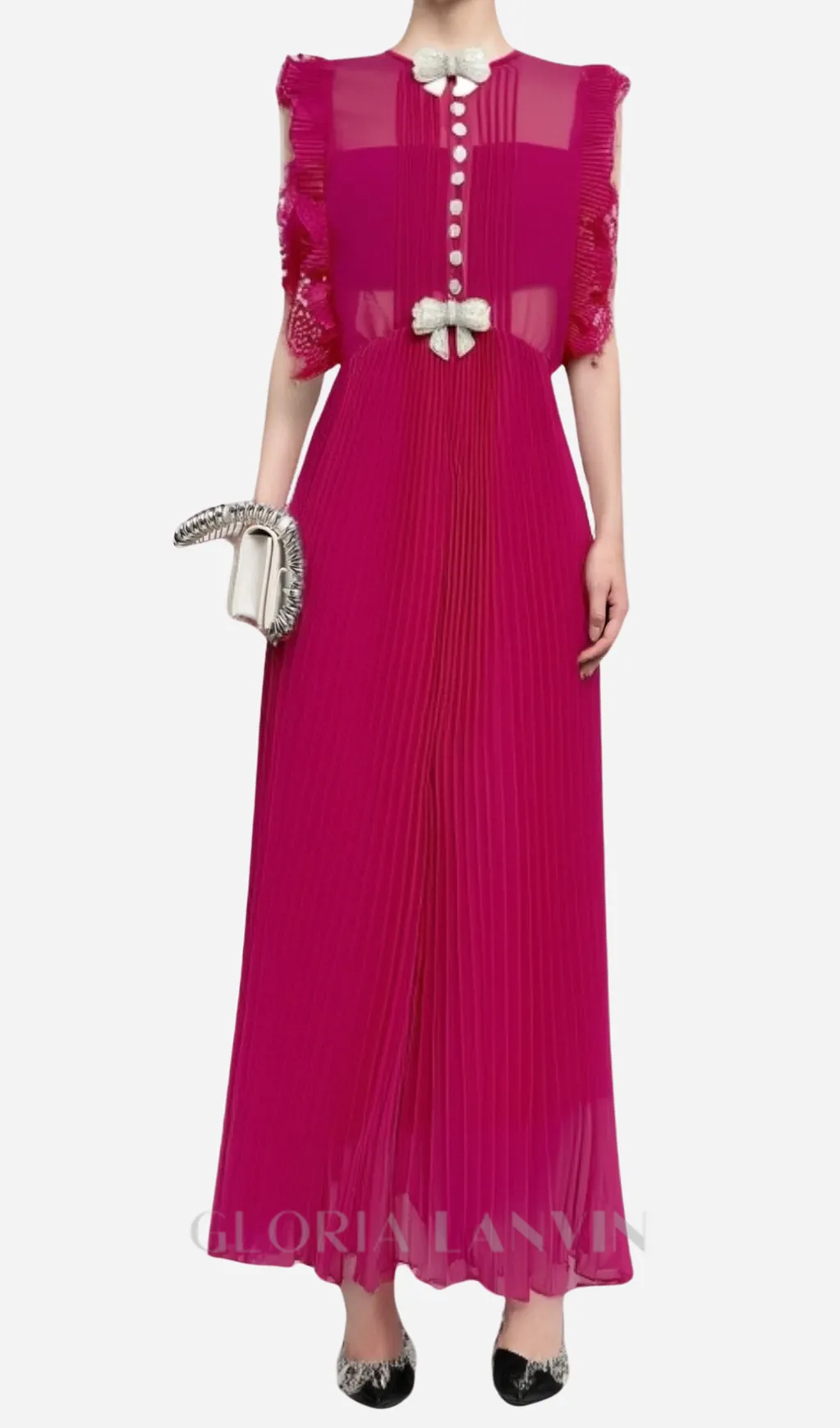 Chiffon Ruffled Maxi Dress in red Gloria Lanvin