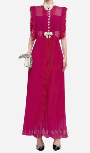 Chiffon Ruffled Maxi Dress in red Gloria Lanvin