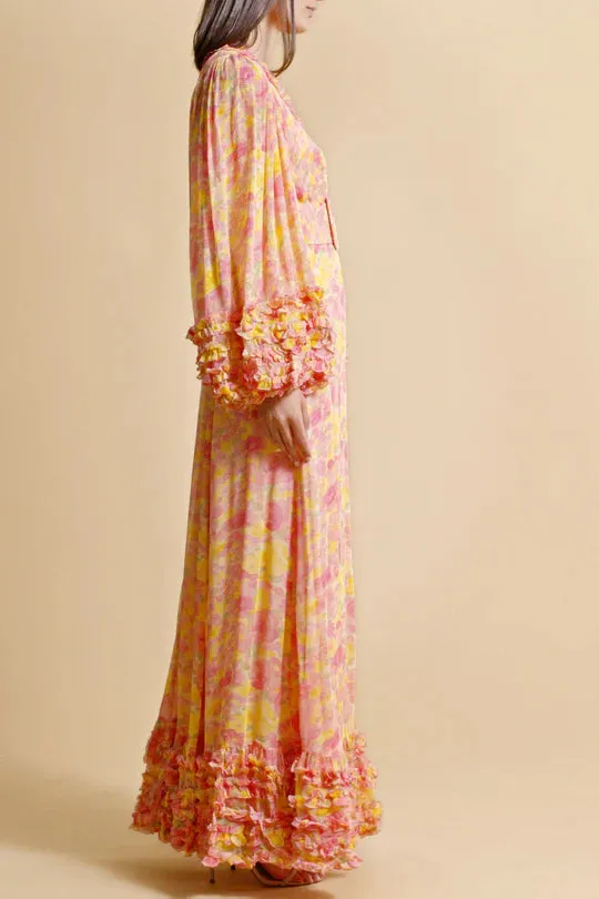 chiffon ruffled wrap maxi dress in orange Gloria Lanvin
