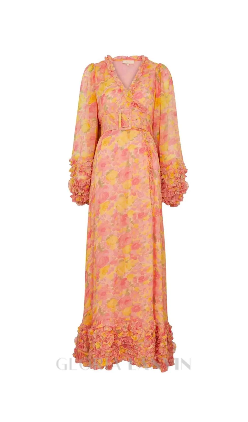 chiffon ruffled wrap maxi dress in orange Gloria Lanvin