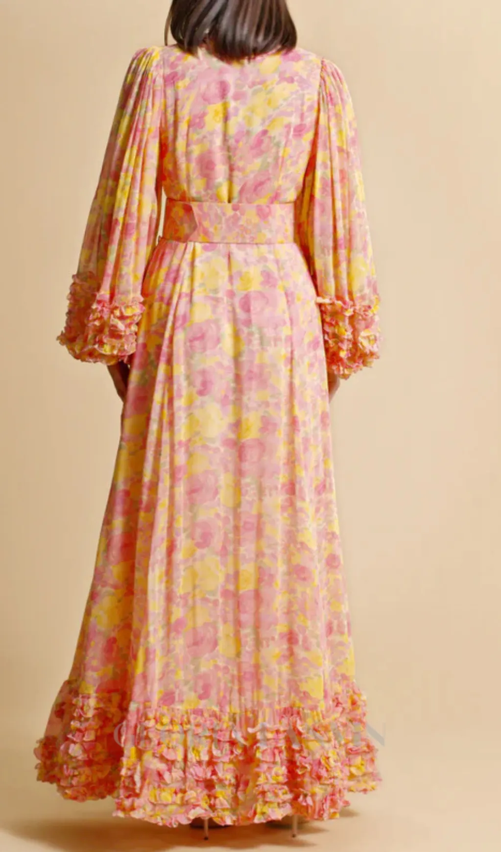 chiffon ruffled wrap maxi dress in orange Gloria Lanvin