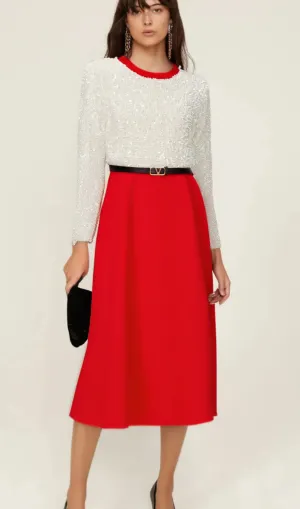 Chlo red long-sleeve sequined patchwork midi dress Gloria Lanvin