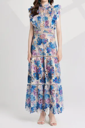 chloe hollow out flower embroidery maxi dress in blue Gloria Lanvin