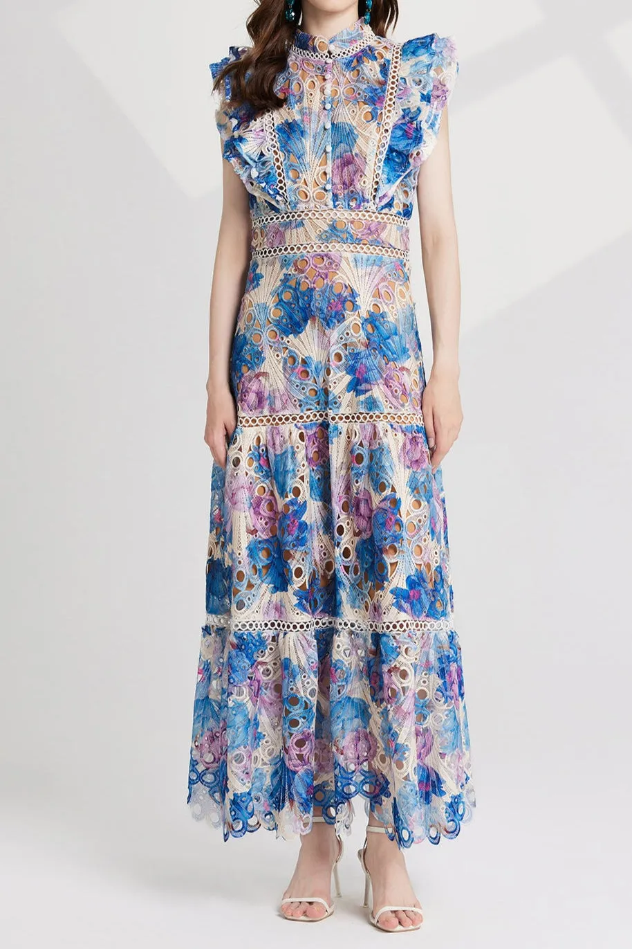 chloe hollow out flower embroidery maxi dress in blue Gloria Lanvin