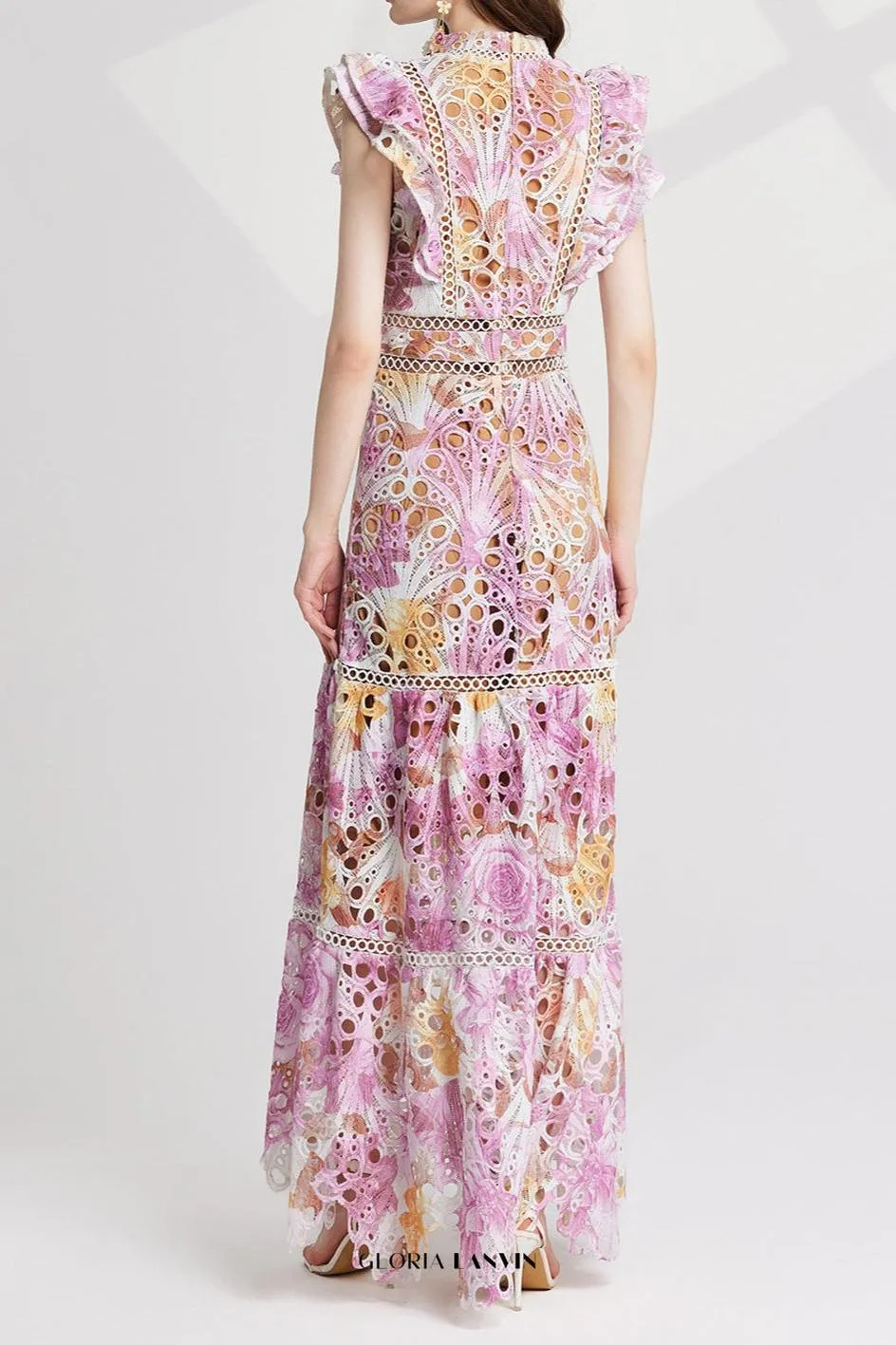 chloe hollow out flower embroidery maxi dress in pink purple Gloria Lanvin
