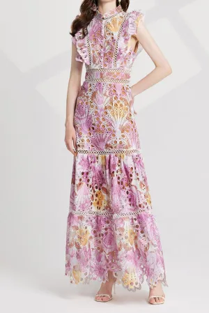 chloe hollow out flower embroidery maxi dress in pink purple Gloria Lanvin
