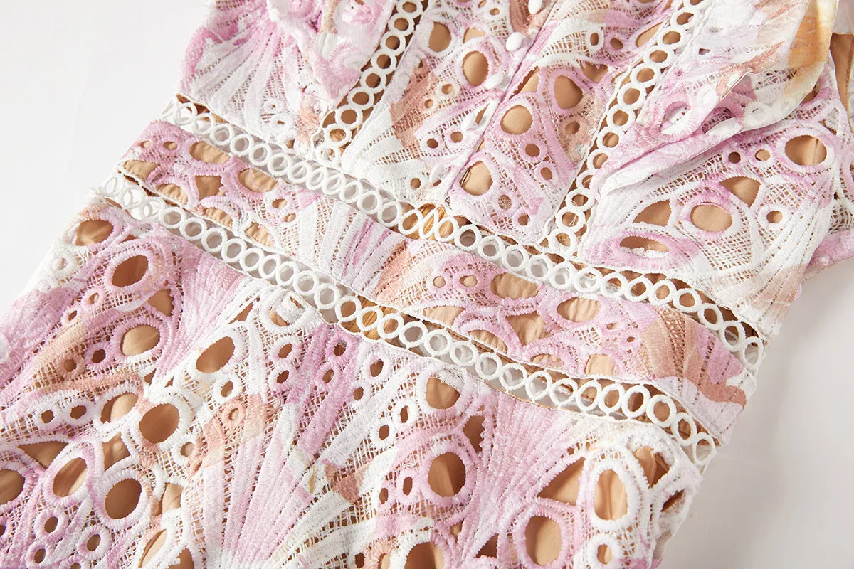 chloe hollow out flower embroidery maxi dress in pink purple Gloria Lanvin