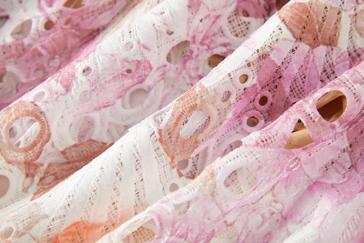 chloe hollow out flower embroidery maxi dress in pink purple Gloria Lanvin