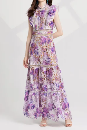chloe hollow out flower embroidery maxi dress in purple Gloria Lanvin