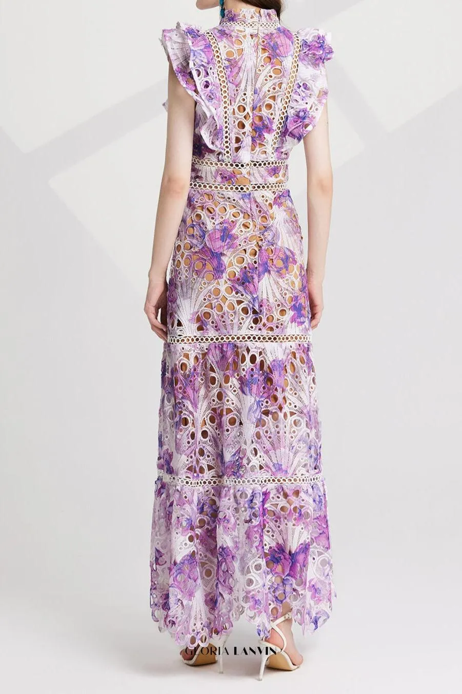 chloe hollow out flower embroidery maxi dress in purple Gloria Lanvin