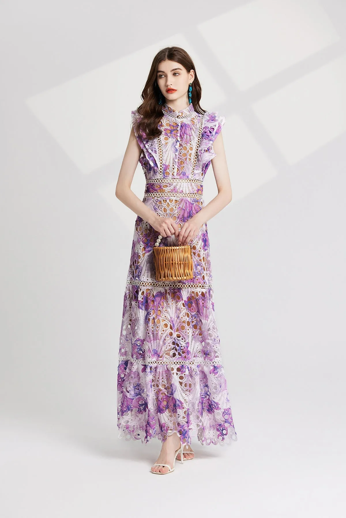 chloe hollow out flower embroidery maxi dress in purple Gloria Lanvin