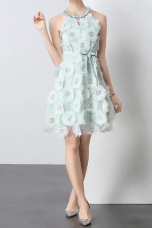 chloe rhinestone 3d flower mini dress in mint Gloria Lanvin