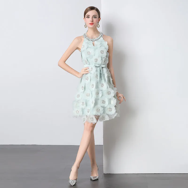 chloe rhinestone 3d flower mini dress in mint Gloria Lanvin