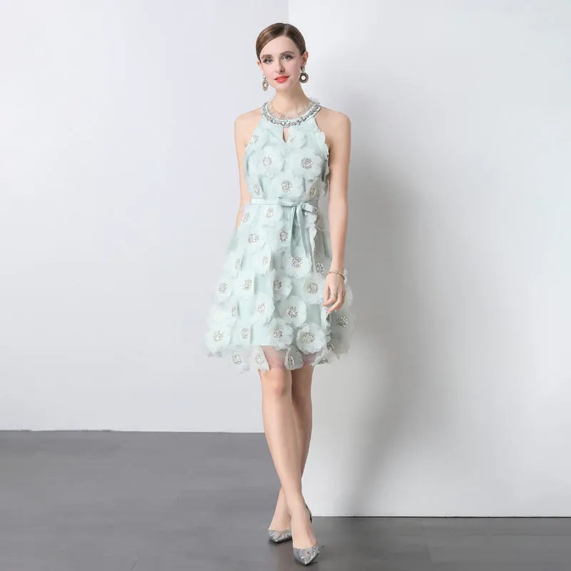 chloe rhinestone 3d flower mini dress in mint Gloria Lanvin
